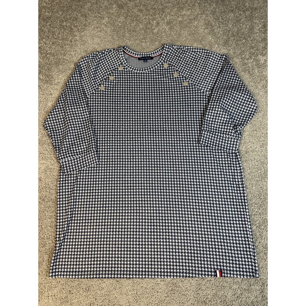 Tommy Hilfiger Tunic Womens 3X Blue Check Long Sleeve Crew Neck Polyester - Picture 2 of 11
